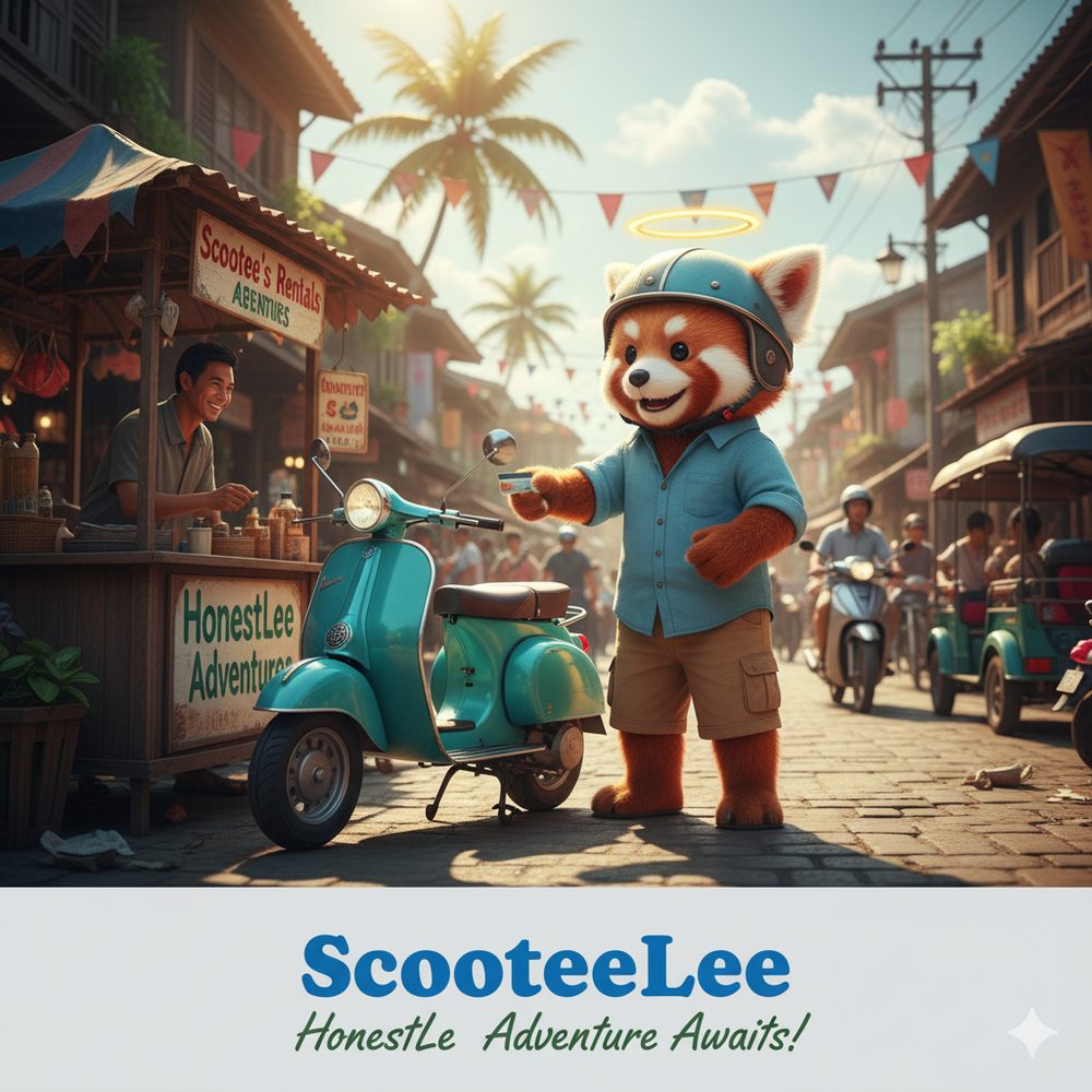 Lee, the HonestLee red panda mascot, on a Đà Nẵng street